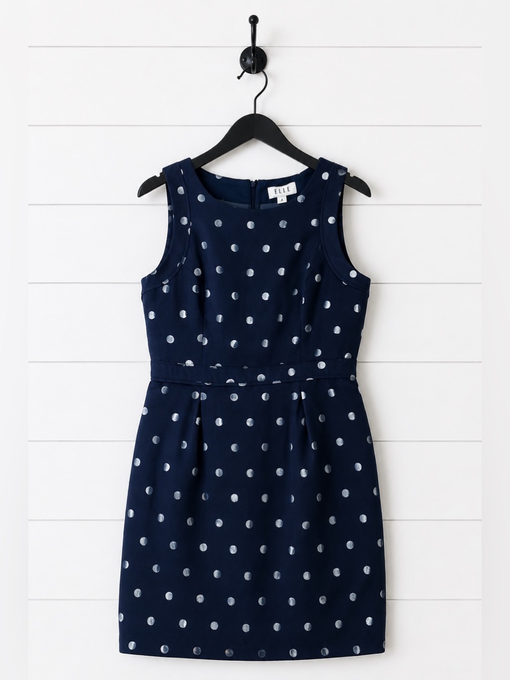 Elle Sleeveless Black Dress with Silver Polka Dots Size 8